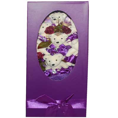 "PLASTIC FLOWER BOUQUET WITH TEDDYS (Purple Color) - Click here to View more details about this Product